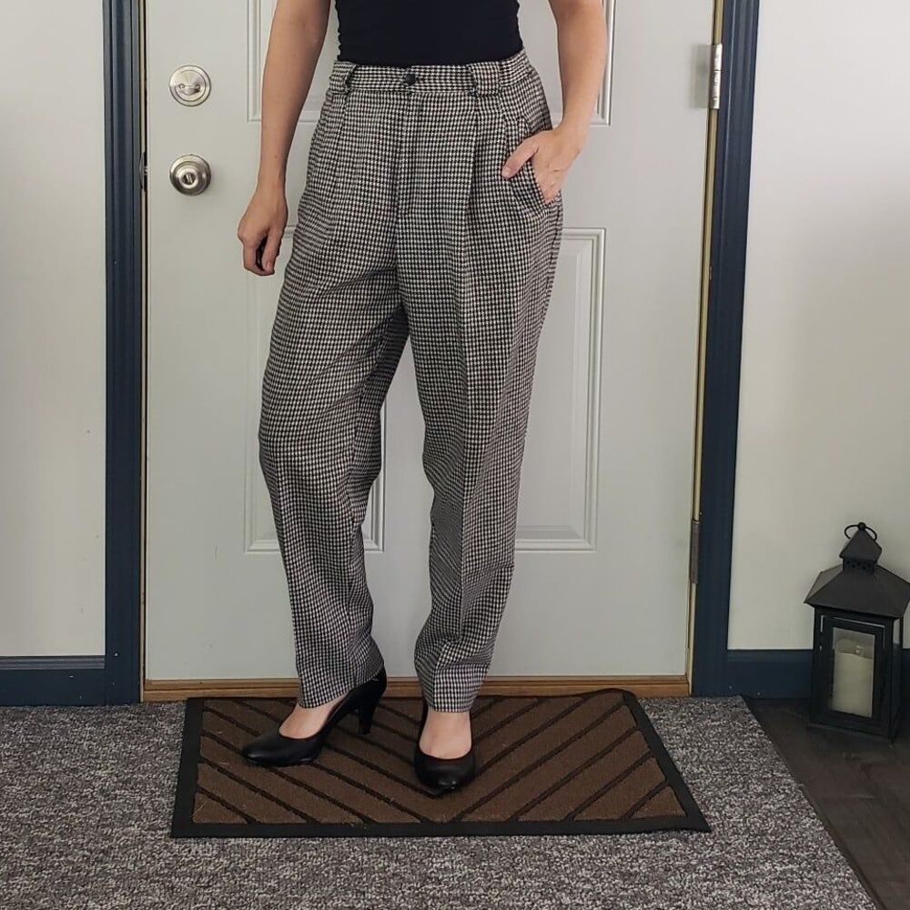 80s/90s‎ Black and White Houndstooth Wool Trousers